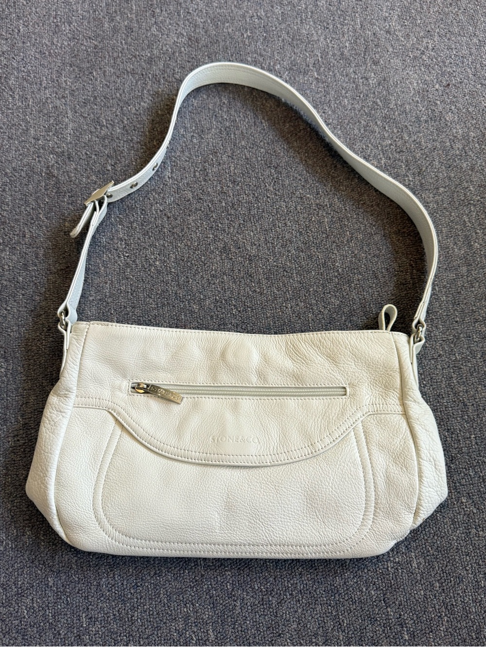 Stone & Co. Off-White Leather Shoulder Bag with Front Zip